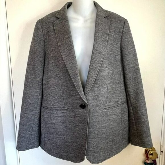ANN TAYLOR SIZE 12 GRAY WOOL BLEND HUTTON BLAZER - Picture 2 of 11
